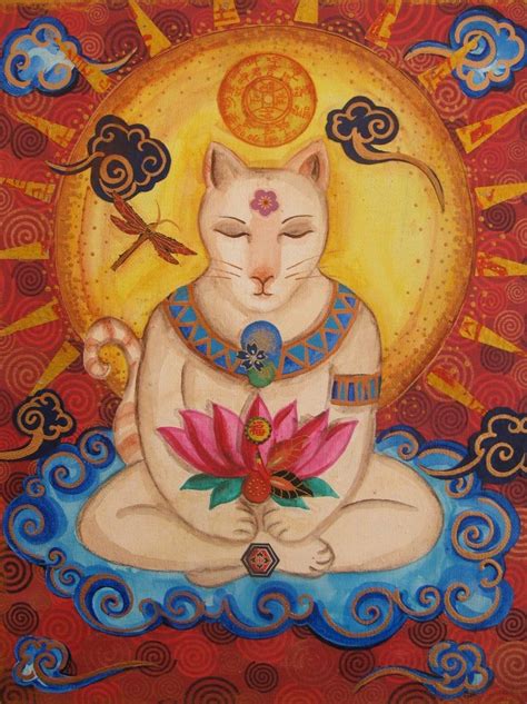Buddha Cat Fine Art Print 8x10 Giclee Original Cat Art Whimsical