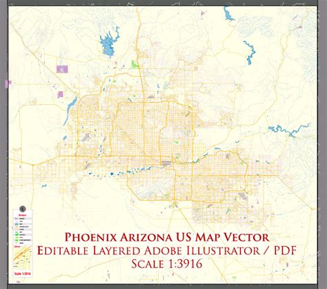 Phoenix Arizona Us Map Vector Exact City Plan High Detailed Street Map