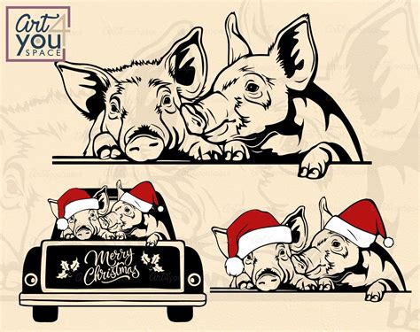 Pigs Svg Files For Cricut Christmas Farm Animals Clipart Etsy In 2021