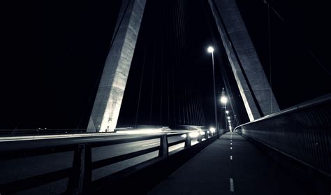Photography Urban Bridge Architecture Night Lights Monochrome