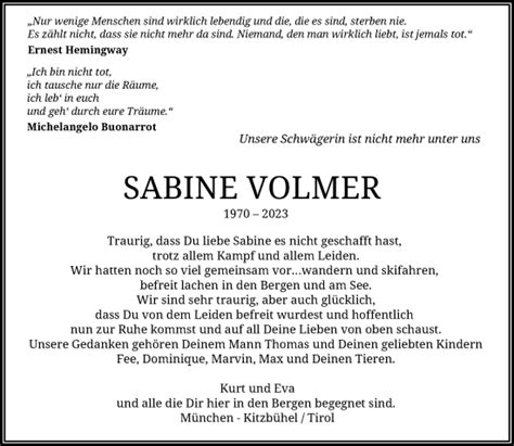 Traueranzeigen Von Sabine Volmer Trauer Und Gedenken