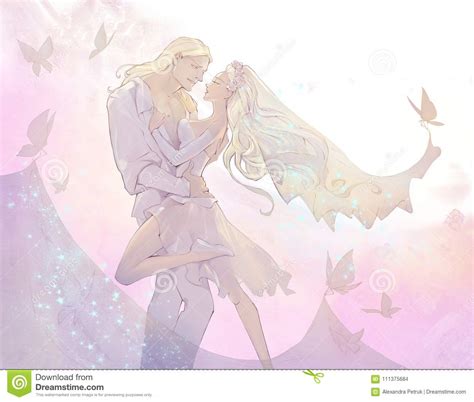 Beautiful Anime Cartoon Wedding Illustration Of A Young