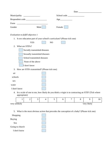 Sex Education Research Questionnaire Sex Education Sexually Transmitted Infection