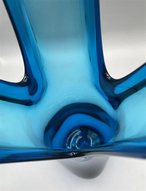 Large Viking Glass Trifoil Swung Vase Cobalt Blue Mcm Art Glass Vase 19