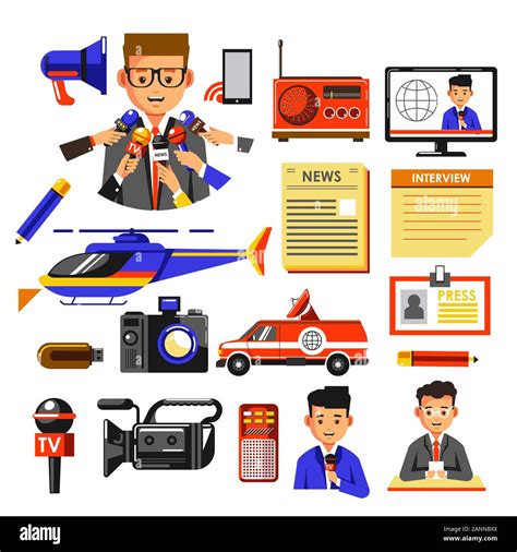 News Broadcasting Or Press And Media Icons Collection Stock Vector
