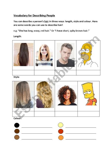 People Descriptions Hair And Eyes ESL Worksheet By Niki C
