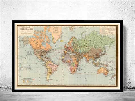 World Map Vintage Atlas 1899 German Edition Vintage Maps And Prints