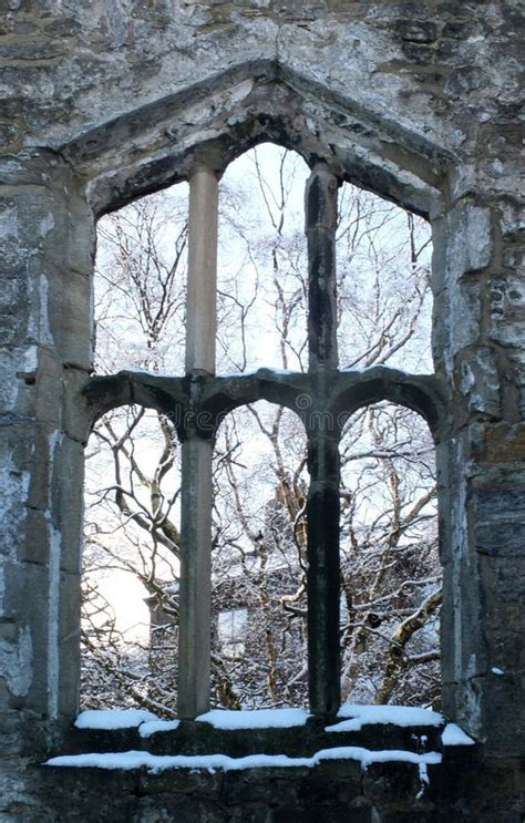Medieval Ruined Church In Snow And Fog Stock Photo Image Of Graveyard