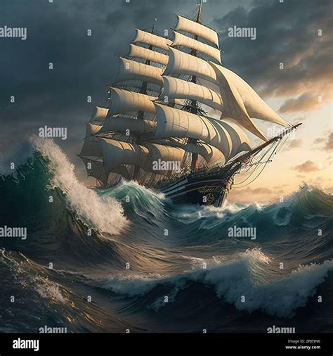 Stormy Seas Ship Sailing In Rough Waters Stock Photo Alamy