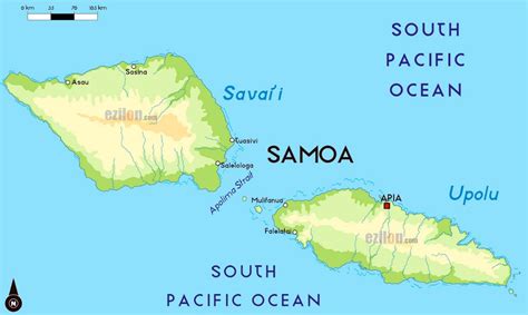 Large Physical Map Of Samoa With Major Cities Samoa Oceania