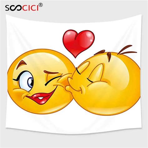 Cutom Tapestry Wall Hangingemoji Romantic Flirty Loving Smiley Faces Couple Kissing Eachother
