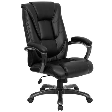 Adjustable ergonomic high back office chair with lumbar support. Flash Furniture High Back Black LeatherSoft Layered ...