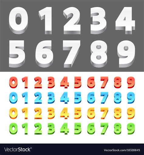 Color 3d Numbers Royalty Free Vector Image Vectorstock