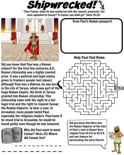 Met and stayed with priscilla and aquila. Shipwrecked! worksheet - Bible Pathway Adventures