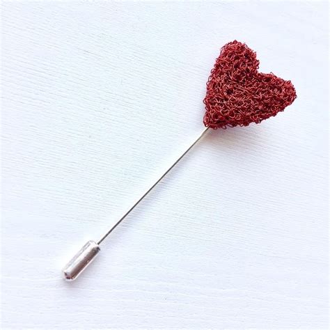 Heart Lapel Pin Hat Pin Knitted Wire Brooch Valentines Etsy Lapel