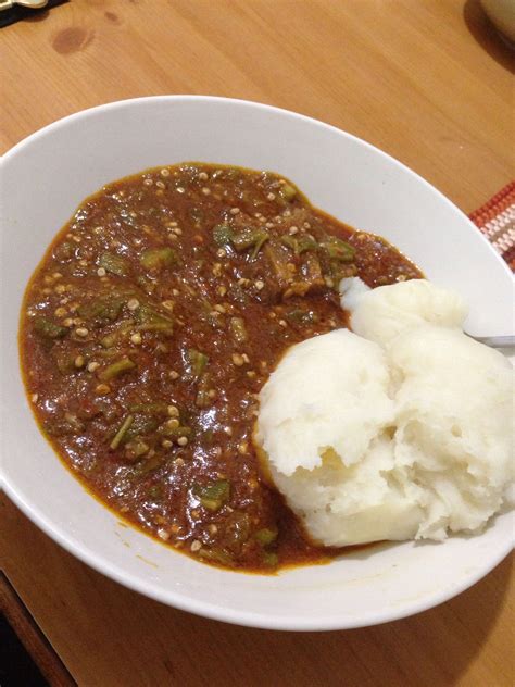Nigerian Okra Soup And Fufu Pounded Yam Africanfood African Food