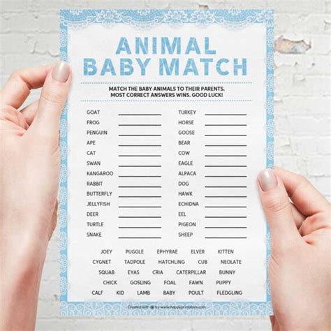 Animal Baby Match Baby Shower Game Luxury Lace Blue Etsy Hong Kong