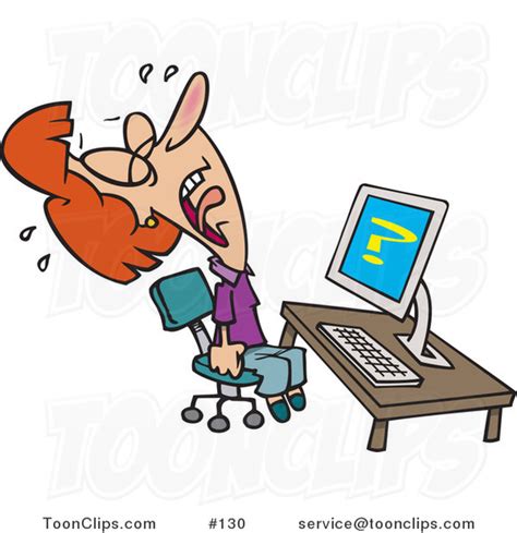 Cartoon Lady Screaming And Crying In Frustration While Getting Computer