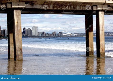 View Of Durban S Golden Mile Beachfront Framed By Pier Stock Photo