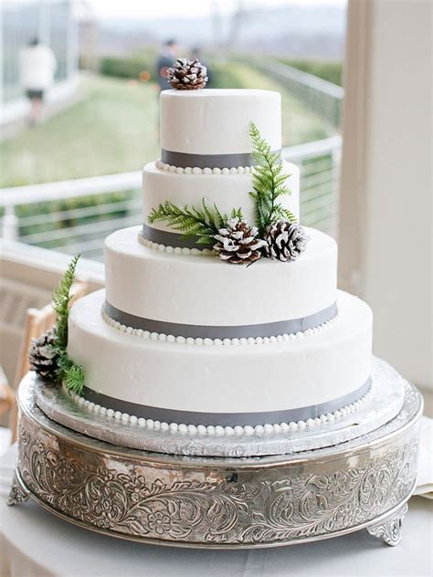 Winter Wedding Cake Idea With Frosted Pinecone Details With Images Winter Wedding Cake