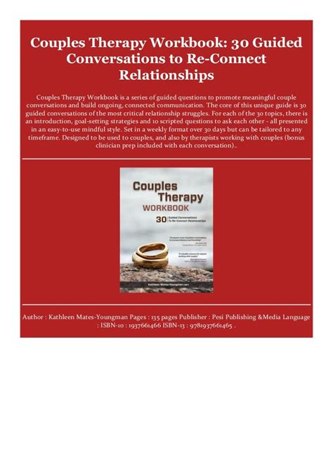 Get Couples Therapy Workbook 30 Guided Conversations To Re Conn