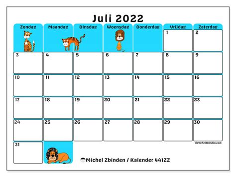 Kalender Juli 2022 Om Af Te Drukken “441zz” Michel Zbinden Be