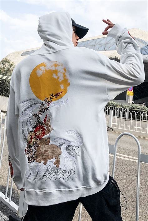 japanese harajuku streetwear kanji hoodie urban floral full etsy