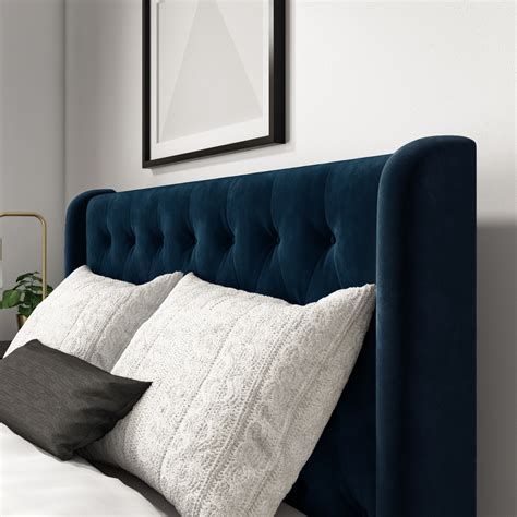 Amara Double Bed Frame In Navy Blue Velvet With Quilted Headboard Ebay
