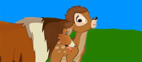 Lassie Licking Bambis Shoulder Remake By Flyingfoxandbambi On Deviantart