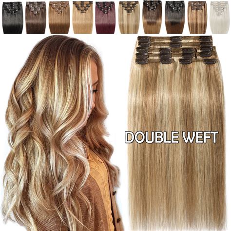 Benehair Premium Thick Full Head Clip In Human Hair Extensions Double