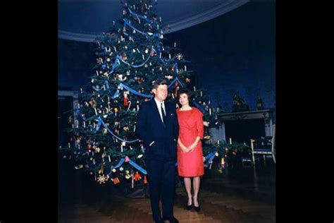 president j fk and first lady jackie kennedy during christmas time at the white house big