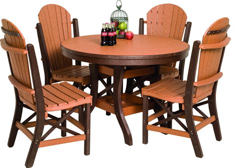 Enjoy free shipping & browse our great selection of patio furniture, patio bar height tables, patio bistro tables and now that the outdoor table is set, all you need is a menu. Amish Poly Round Table Fanback Chair Set
