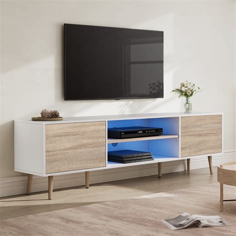 Wampat Led Mid Century Modern Tv Stand For Tvs Up To 75 Inch Flat