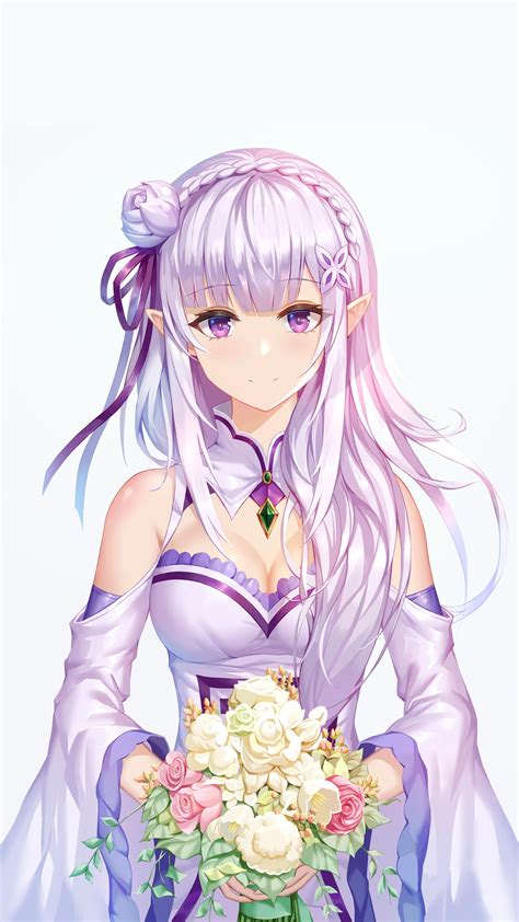 Emilia With Flowers Rezero 2250x4000 Animewallpaper