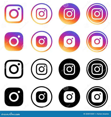 Instagram Logo Vector Set Collection Black Silhouette Shape And