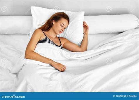 Healthy Lifestyle Woman Sleeping In Bed Morning Relaxation Sleep