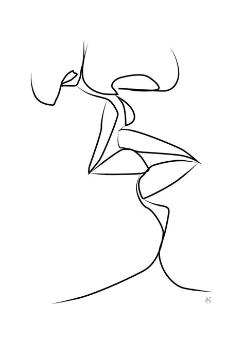 Two People Kissing Woman Man Couple Touching Lips Love Etsy Abstract Line Art Face Drawing