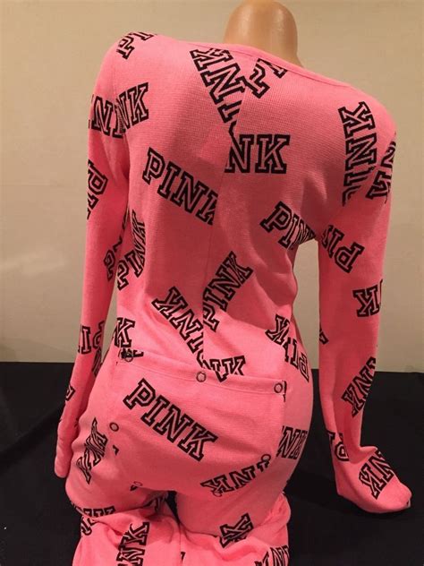 Victoriass Secret Pink Logo Thermal Long Jane Onesie Pajamasm New In Package Victoriassecret