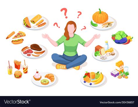 Woman Choosing Healthy And Junk Food Royalty Free Vector