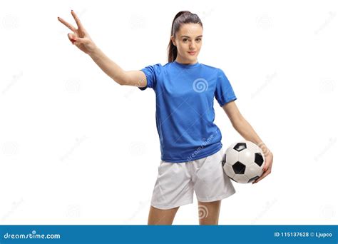 Female Soccer Player Making A Victory Gesture Stock Photo Image Of