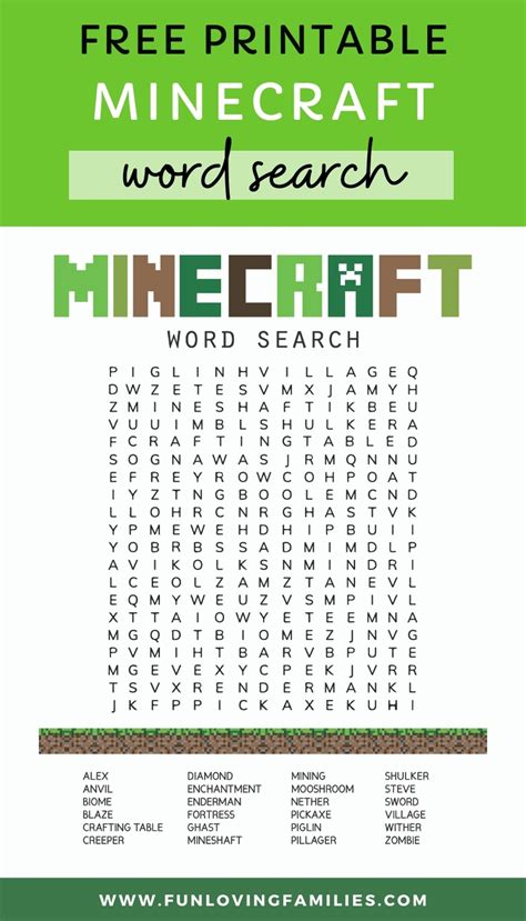 Free Printable Minecraft Word Search FREE PRINTABLE TEMPLATES