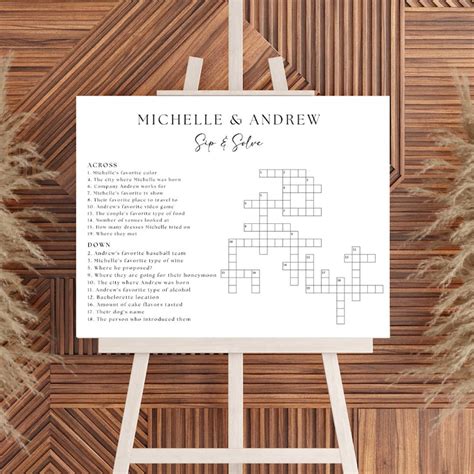 Custom Wedding Crossword Puzzle Template Personalized Sip And Etsy