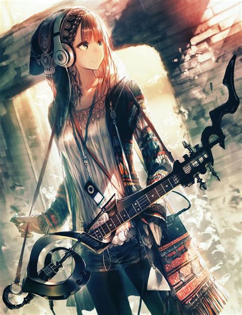 Cute Anime Girl With Guitar Full Hd Wallpapers