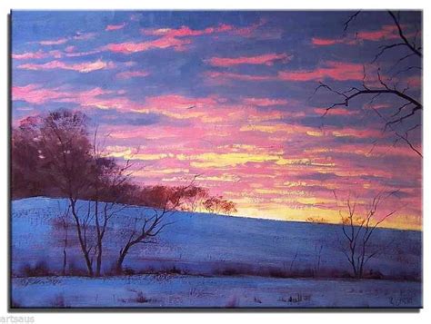 Original Oil Painting Sunrise Winter Snow Sunset 20x16 Landscape Art
