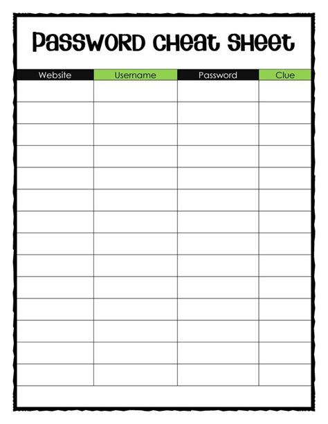 A Printable Sign Up Sheet With The Wordspassword Chat Sheet