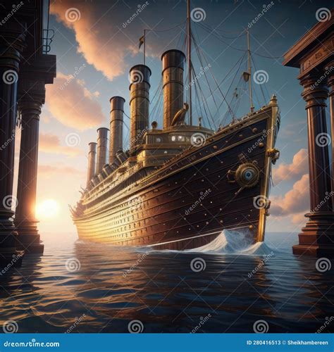 Titanic At Sunrise Time Boat Titanic Stock Illustration