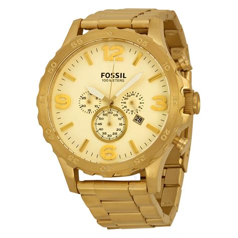 Fossil Nate Chronograph Champagne Dial Gold Tone Mens Watch Jr1479