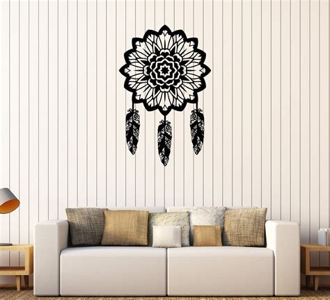 Vinyl Wall Decal Dreamcatcher Bedroom Decoration Feathers Mural Sticke