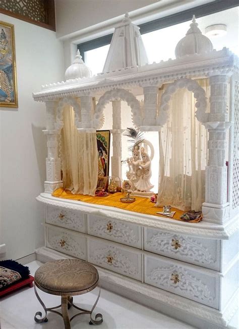 Pooja Room White Marble Finish Carved Temple Temple Design For Home