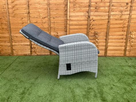 4 Seater Round Reclining Dining Set In Silver Grey Rattan Garden Centre Shopping